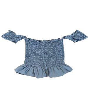 Truly Madly Deeply Women's M Off Shoulder Smocked Ruffle Crop Top Gray Cotton